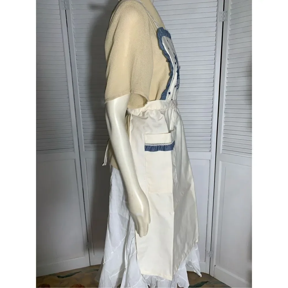 NWOT Vintage‎ Full Apron Blue Country Kitchen Blue Hearts Adult Size